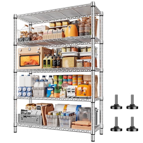 REIBII 5-Tier Pantry Shelves,14" Deep Wire Shelving Unit for Kitchen Storage,35.5"W x 71"H Adjustable Metal Shelves with Chrome Finish