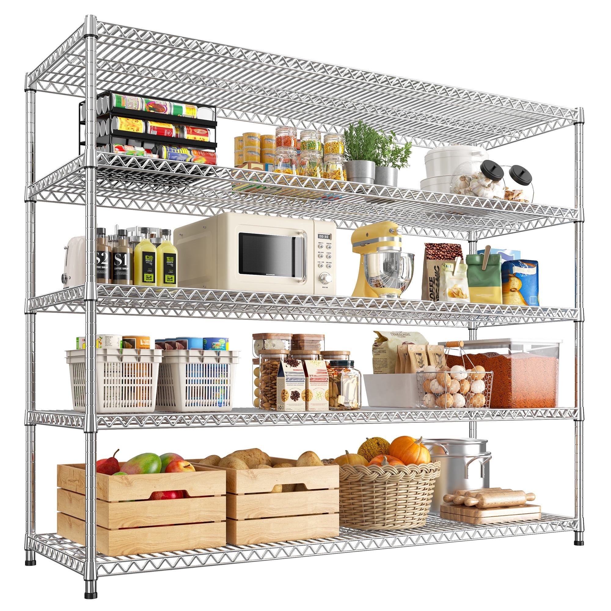 REIBII 55.5"W Wire Shelving 5 Tier Adjustable Metal Storage Shelves for Garage Pantry Kitchen, 18"D x 71"H,3200lbs Capacity,Silver