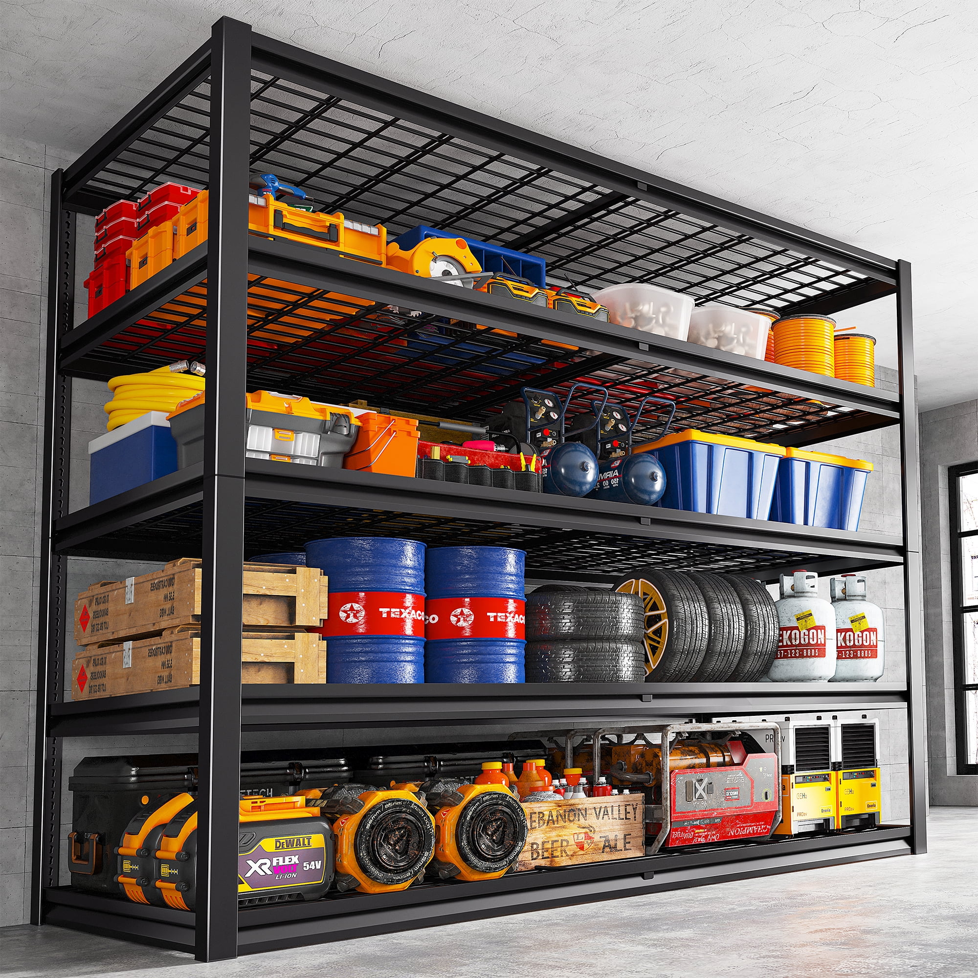 55"W Black Heavy Duty Adjustable Metal Garage Shelving Unit