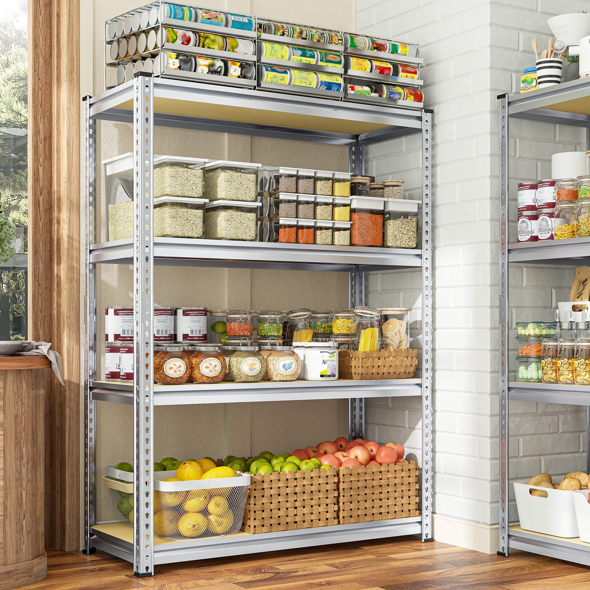 REIBII 56.7"H 4 Tier Garage Shelves for Storage Shelving Adjustable Units Heavy Duty Shelf, Silver