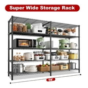 REIBII 58" Wide Storage Shelves Unit 5 Tier Wire Shelving Rack Adjustable Metal Storage Shelves Heavy Duty Garage Shelving 1400Lbs Steel Shelf for Kitchen Pantry Basement,Black