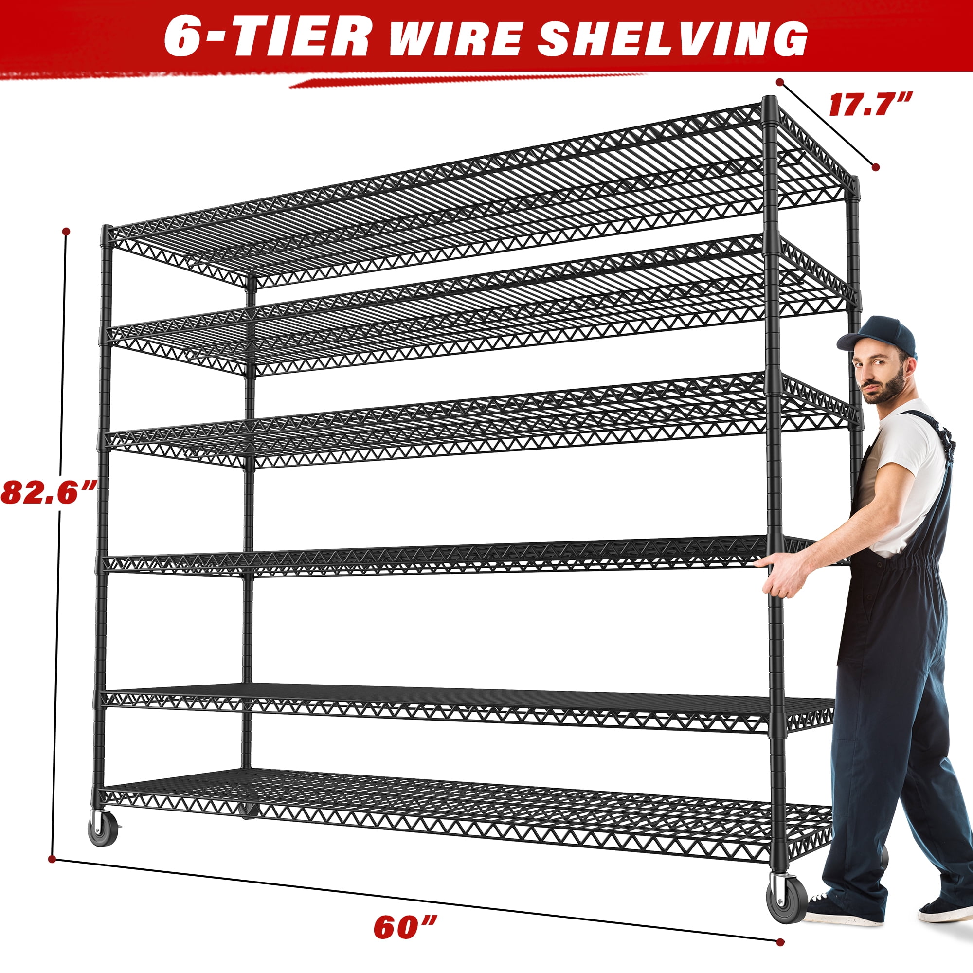 REIBII 6-Tier 60"W Wire Shelving Unit Heavy Duty Storage Shelves with