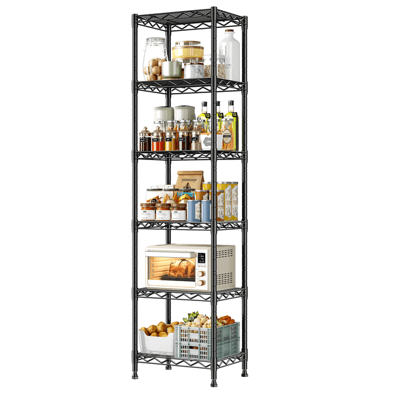 REIBII 6-Tier Wire Shelving Unit,15.8"W x 11.8"D x 63"H Adjustable Storage Shelves,Durable Carbon Steel,Small Metal Shelving for Kitchen,Bathroom,Garage,Black