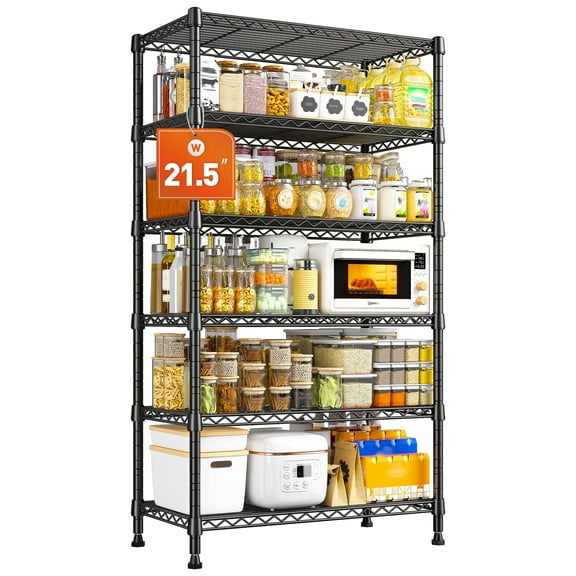 REIBII 6-Tier Wire Shelving Unit Adjustable Metal Storage Shelves for Kitchen  Pantry Laundry, 13.8" D x 21.5" W x 70.5" H