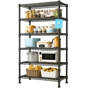 REIBII 6-tire Wire Shelving Adjustable Wire Shelf Unit  71"H Storage Rack for Pantry Kitchen laundry,Black
