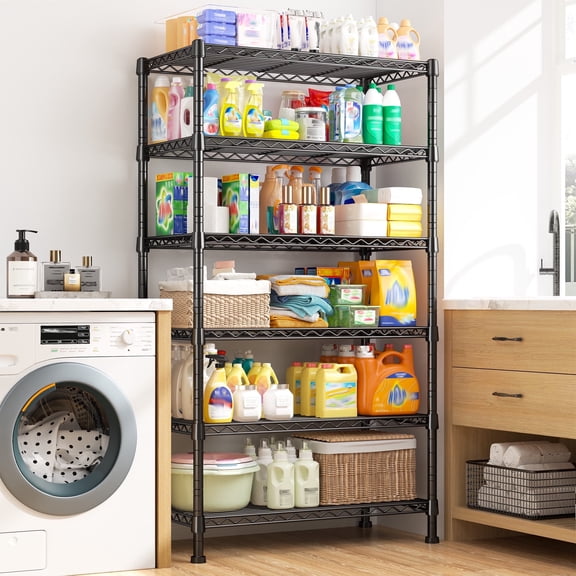 REIBII 6-tier Wire Shelving Adjustable Wire Shelf Unit 71"H Storage Rack for Pantry Kitchen laundry,Black