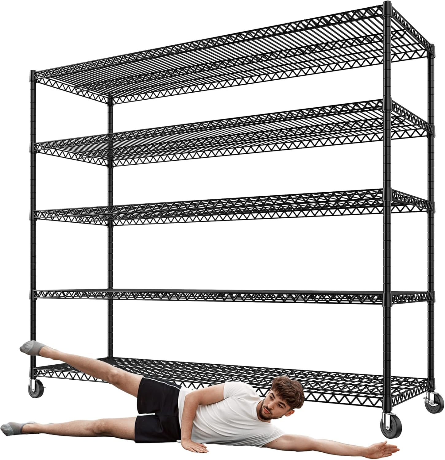 REIBII 60" W Storage Shelves 3200 LBS, 5 Tier Wire Shelving with Wheels