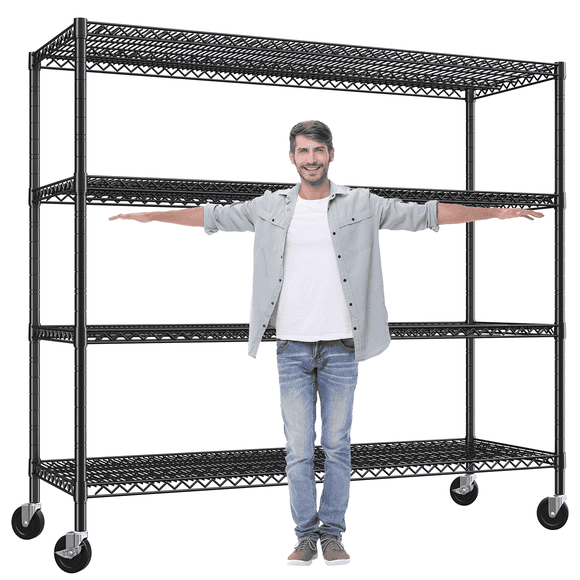 REIBII 60"W x 24"D x 65.3"H Wire Shelving 4 Shelf Storage Shelves with Wheels,2400lbs Total Capacity