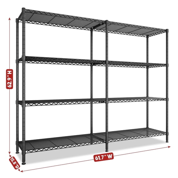 REIBII 61.7" Wide Metal Storage Shelves 1200LBS Wire Shelving Unit 4 Tier Adjustable Shelving for Garage Shelf Pantry Shelves Kitchen Shelving