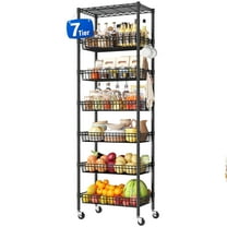 REIBII 7-Tier Wire Shelving Unit with Wheels,Adjustable Basket Shelf,Storage Rack with Side Hooks for Kitchen,Pantry,laundry room organization,72" H x 24" W x 14" D