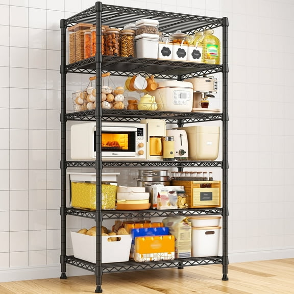 REIBII 70"H 6 Tier Shelf Metal Shelving Storage Shelves Adjustabl Wire Rack Shelf Units for Kitchen Laundry Pantry Garage Commercial，71"H x 21.65"W x 11.8"D
