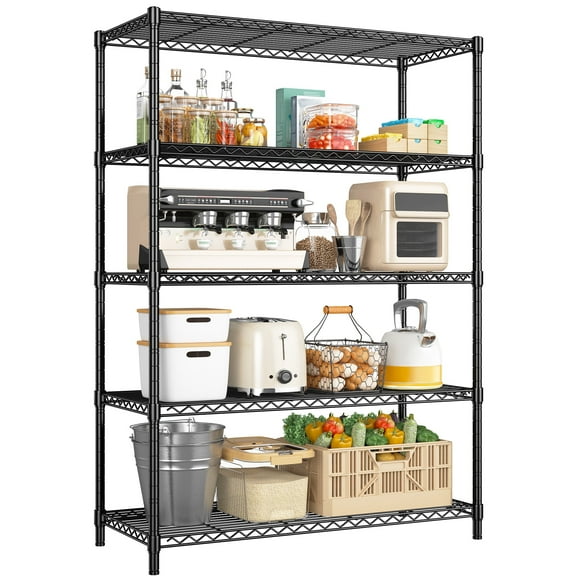 REIBII 71"H Wire Shelving Storage Shelves Metal Shelves for Storage, Adjustable 5-Tier Garage Shelving Heavy Duty Storage Rack Pantry Shelf Kitchen Shelving,71’’H X35.4’’W X13.7’’D