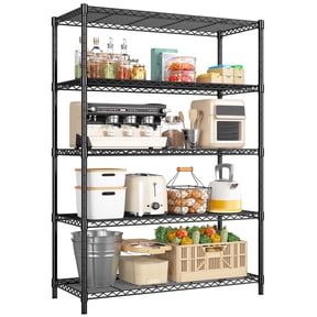 REIBII 71"H Wire Shelving Storage Shelves Metal Shelves for Storage,35.4"Wx13.7"D,Adjustable 5-Tier Garage Shelving Heavy Duty Storage Rack Pantry Shelf Kitchen Shelving,Black