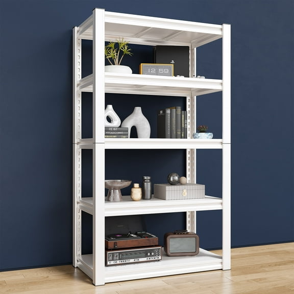 REIBII 72"H Storage Shelves Unit for Garage Heavy Duty 5 Tier Metal Shelving,White