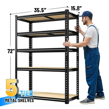 REIBII 72"H Storage Shelves Units 5 Tier Garage Shelves Heavy Duty 2000LBS,35.5"W x 15.8"D