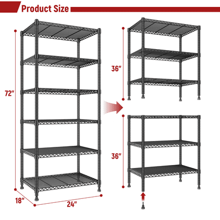 REIBII 72"H Wire Shelving 6-Tier Storage Shelves Metal Storage Rack for Kitchen Pantry