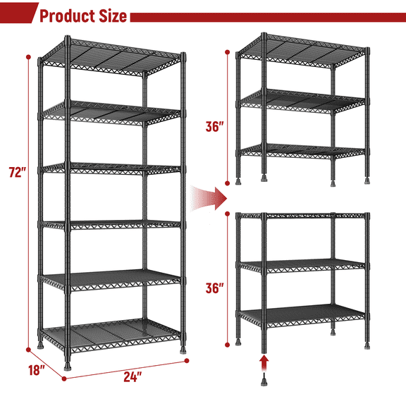 REIBII 72"H Wire Shelving 6-Tier Storage Shelves Metal Storage Rack for Kitchen Pantry