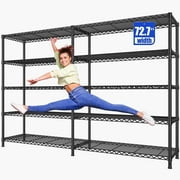 REIBII 72" W Heavy Duty Storage Shelves 70" H Wire Shelving Unite 5 Tier Kitchen Shelf Metal Racks for Garage Pantry，Black