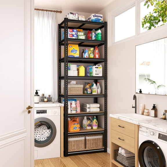 REIBII 8-Tier Adjustable Metal Shelving Unit, 21.6" W x 11.8" D x 84" H Tall Storage Shelves Rack with Rolled-Edge Posts