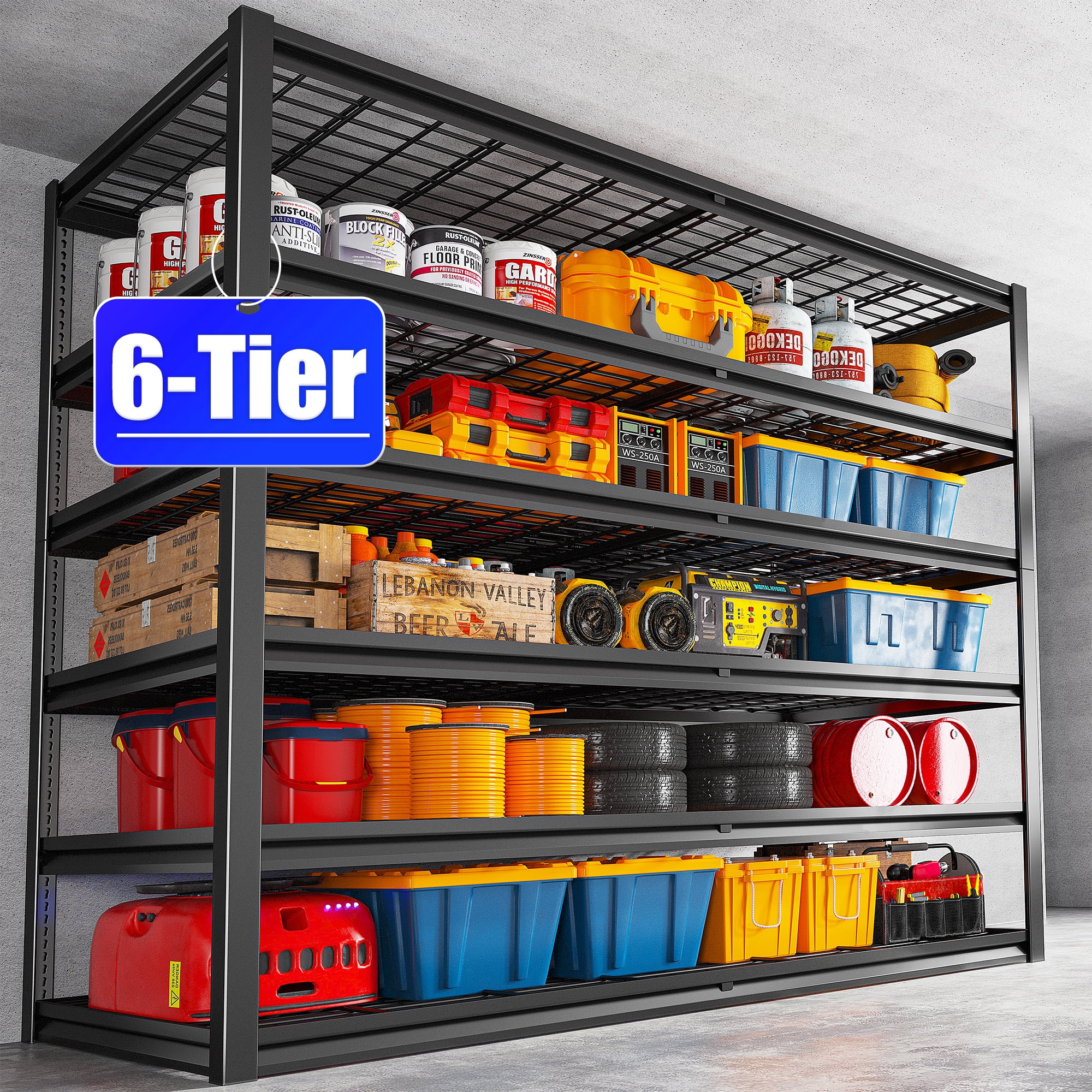 REIBII 84"H Wire Shelving Garage Shelves Heavy Duty 3500lbs Adjustable 6Tier Storage Rack