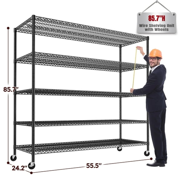 REIBII 3000LBS Heavy Deauty Storage Shelves,55.2"W x 24.2"D x 85.7"H, Adjustable Wire Shelving Unit for Pantry Garage Shelving