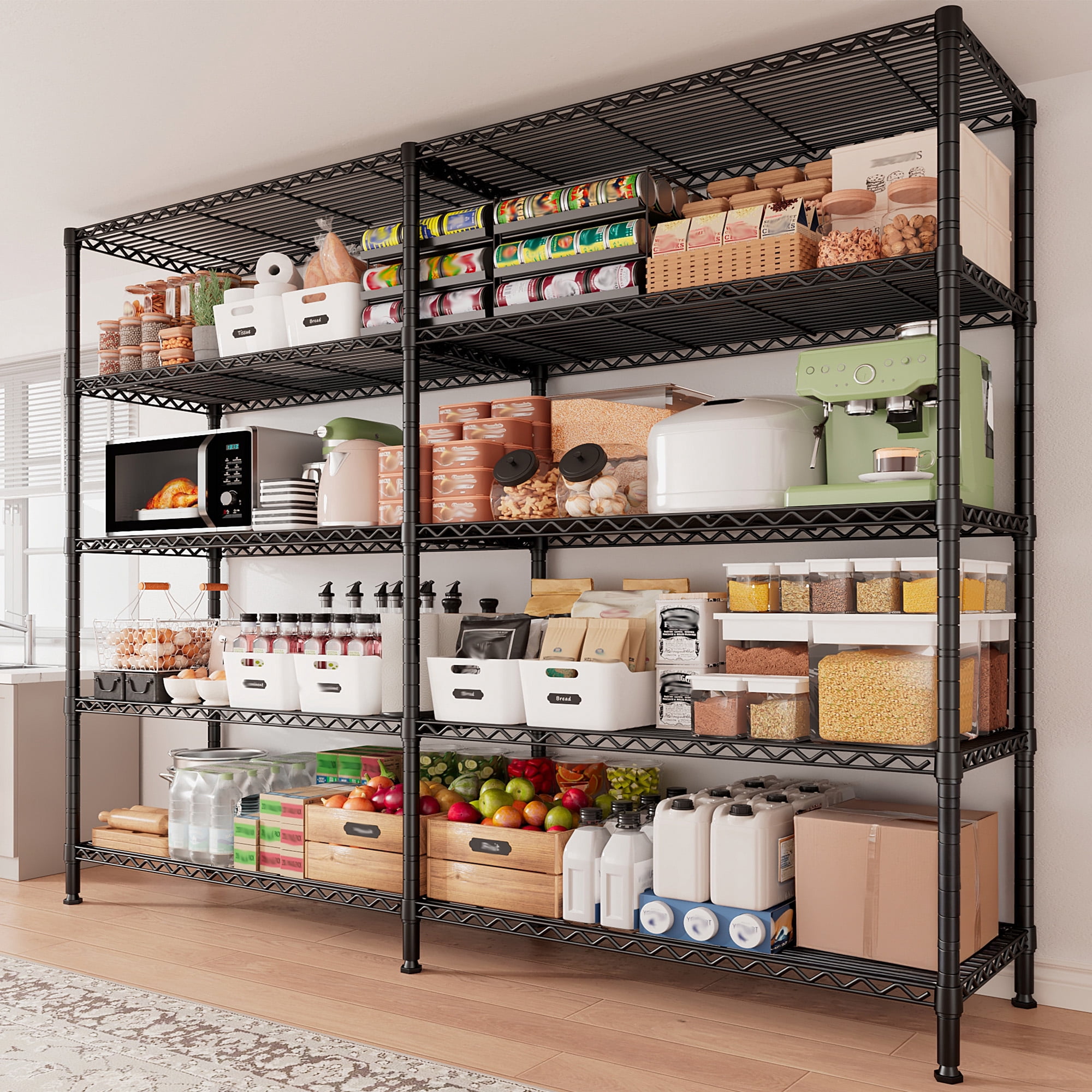EnHomee Adjustable 5-Tiers Metal15.70"W x 15.70"D x 72.40"H Storage Shelves, Holds up to 1400 lb Maximum Load Weight, Black