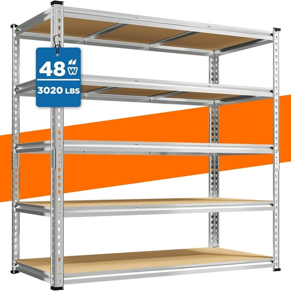REIBII Galvanized Steel Garage Storage Shelf,48"W x 24"D x 72"H,3020 LBS