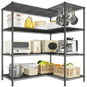 REIBII Heavy Duty 4-Tier Metal Wire Shelving Unit,Adjustable L-Shape Corner Storage Rack for Garage,Pantry,Kitchen,1120 lbs Capacity