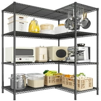 REIBII Heavy Duty 4-Tier Metal Wire Shelving Unit,Adjustable L-Shape Corner Storage Rack for Garage,Pantry,Kitchen,1120 lbs Capacity