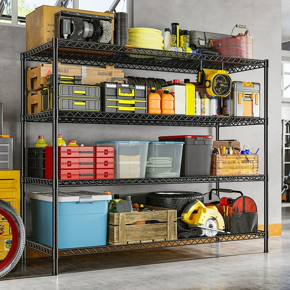 REIBII Heavy Duty Metal Storage Rack 4-Tier Adjustable Wire Shelves 2560lbs Pantry & Garage Shelving,55.5"H x 55.5"W x 18"D
