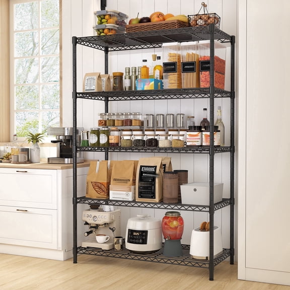 REIBII Metal Storage Rack,5-Tier Wire Shelving with Adjustable Shelves,36"W x 14"D x 72"H for Home Garage Storage, Black