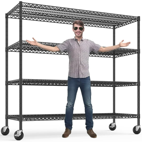 REIBII Storage Shelves 75.6" H Wire Shelving Unit with Wheels 2400LBS Heavy Duty Metal Shelves Adjustable Garage Storage Rack Pantry Shelf