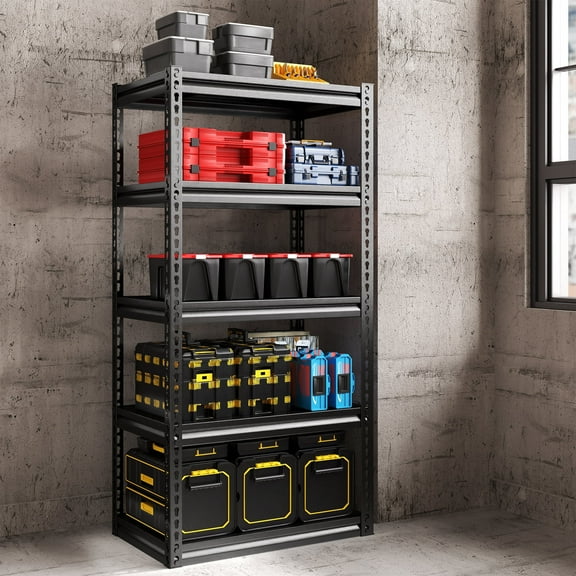 REIBII Storage Shelving Unit 5 Tier Garage Shelves Adjustable Storage Rack Metal Shelving for Basement,Pantry,Kitchen,60"H x 27.6"L x 12"D