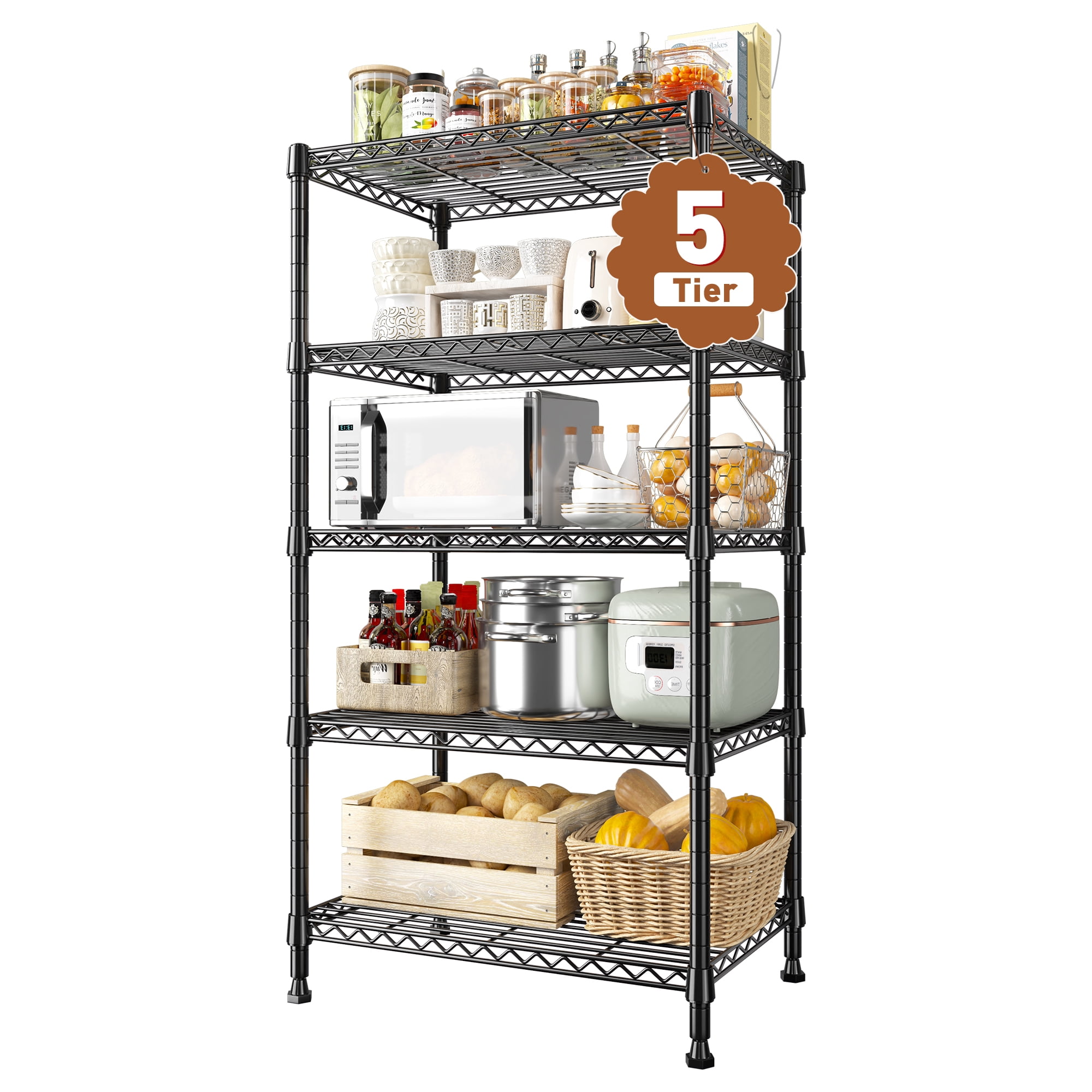 平棚 1490x300x250 REIBII Wire Shelving Rack 5-Tier Metal Storage Shelves, 24