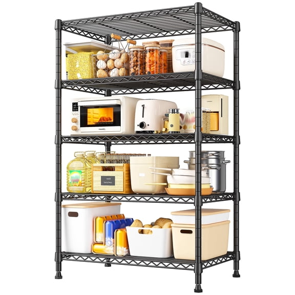 REIBII Wire Shelving Unit,5-Tier Adjustable Metal Shelving,Heavy Duty Storage Rack for Kitchen,Pantry,Laundry,Home,21.45"Wx11.61"Dx62.4"H