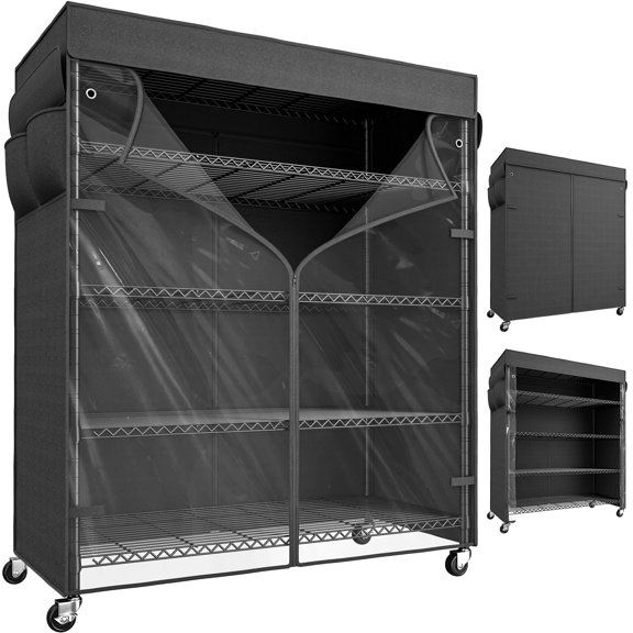 REIBII Wire Shelving Unit with Cover & Wheels, 5 Tier Heavy Duty Metal Storage Rack, 45"W x 17.72"D x 72.83"H