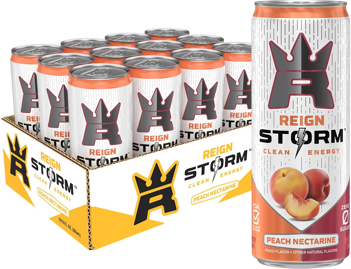 REIGN Storm, Peach Nectarine, Fitness & Wellness Energy Drink, 12 Fl Oz