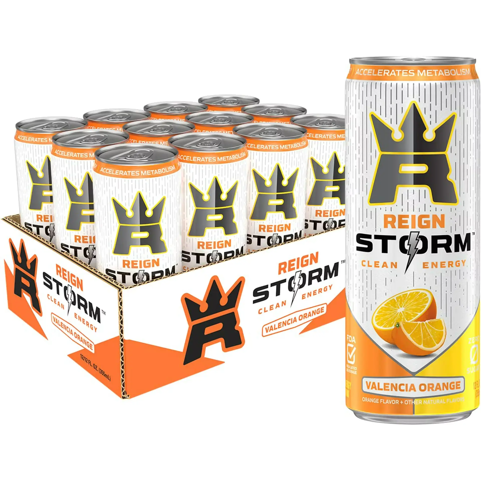 REIGN Storm, Valencia Orange, Energy Drink, 12 Oz Can - 12 Pack