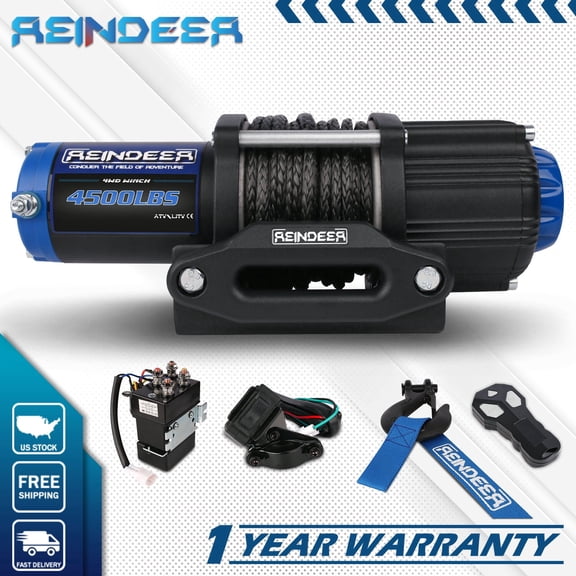 REINDEER 4500 lb 12V Synthetic Rope Electric Winch, IP67 Waterproof with Wireless Remote and Hawse Fairlead for ATV UTV Side by Side