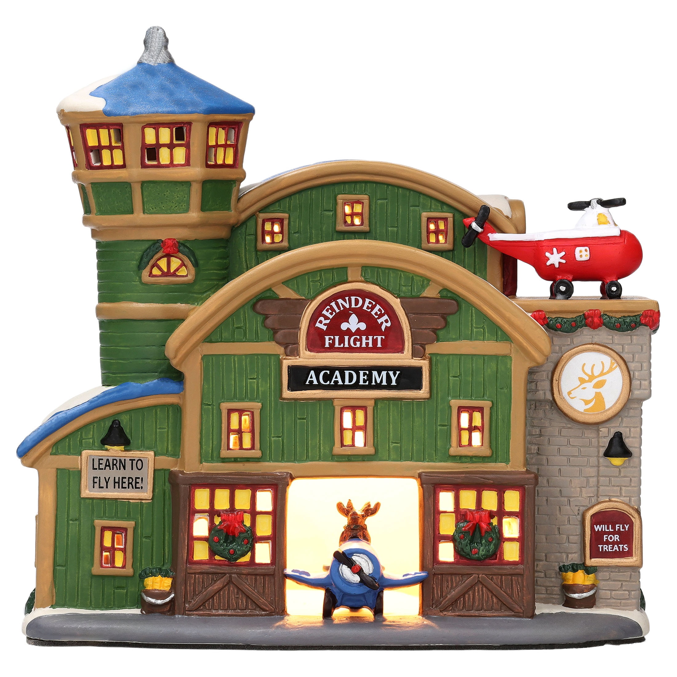 Light-Up Porcelain Reindeer Academy Christmas Village Building, Multicolor, 8", by Holiday Time