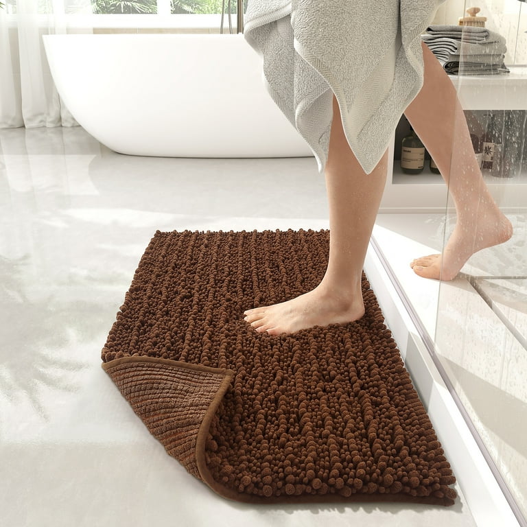 Bathroom Rugs Non Slip Chenille Long White Bathroom Runner with Rubber  Backing, Fluffy Soft, Ultra Absorbent and Machine Washable Bath Shag Rug  for