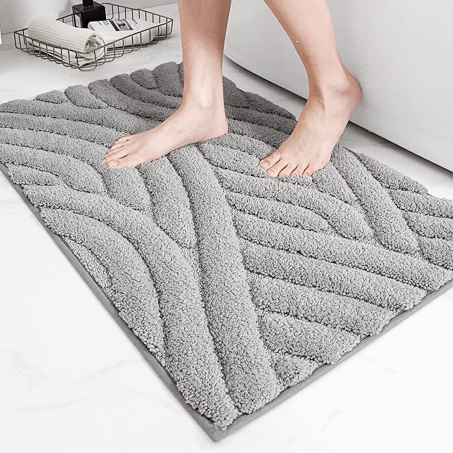Rally Rugs M2-Soft Luxurious Shaggy Microfiber Bath Rug Padded with Thick  Memory Foam (Gray 17x24 inch), Non-Slip Bathroom Mat, Super Absorbent, Mold  and Mildew Resistant, Machine Washable 