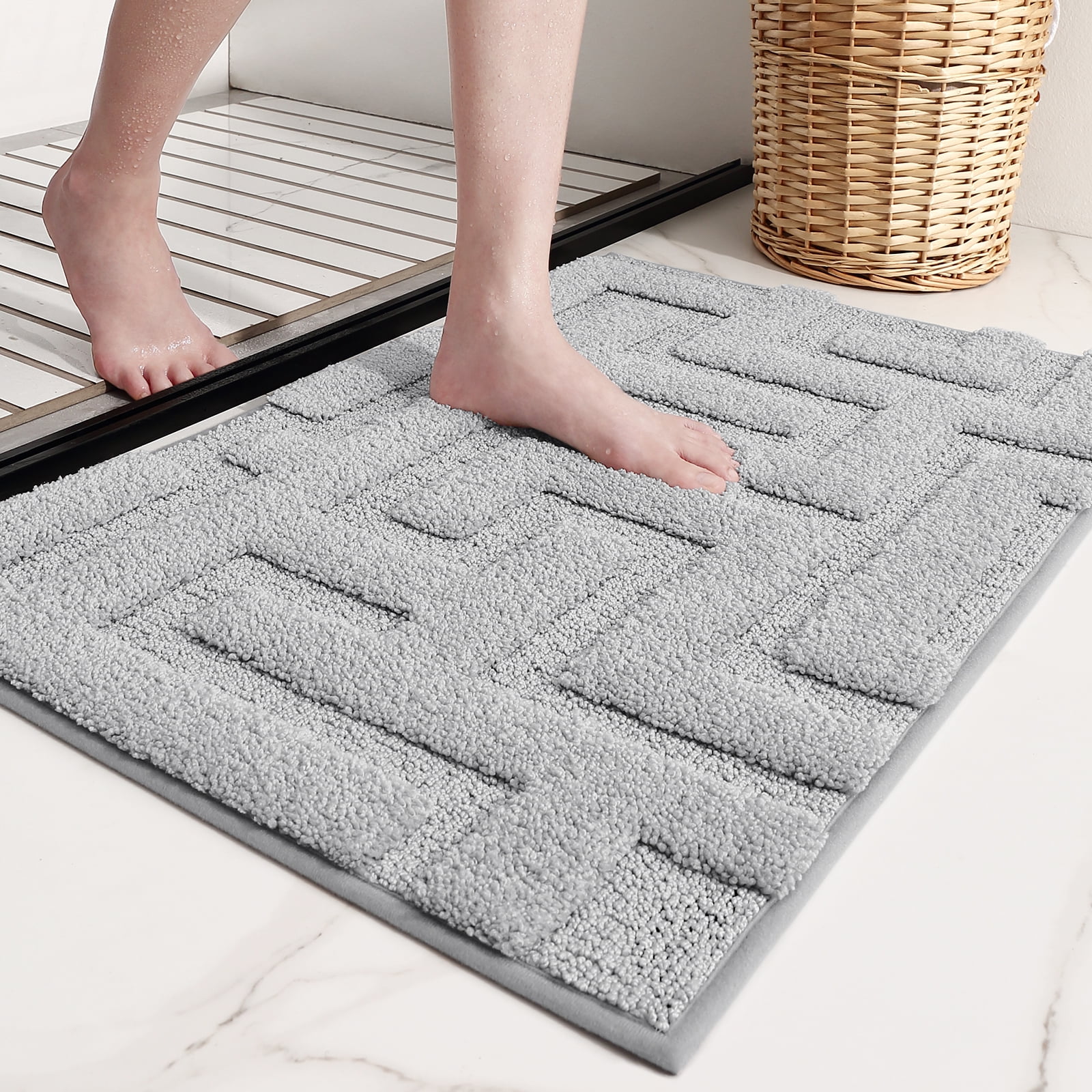 AJZIOJIRO Bath Mat, Thickened Bathroom Foot Wiping Mat, 23.6 x 15.7 x 1.2  inches, Quick Drying, Absorbent, Anti-Slip, Fluffy, Antibacterial