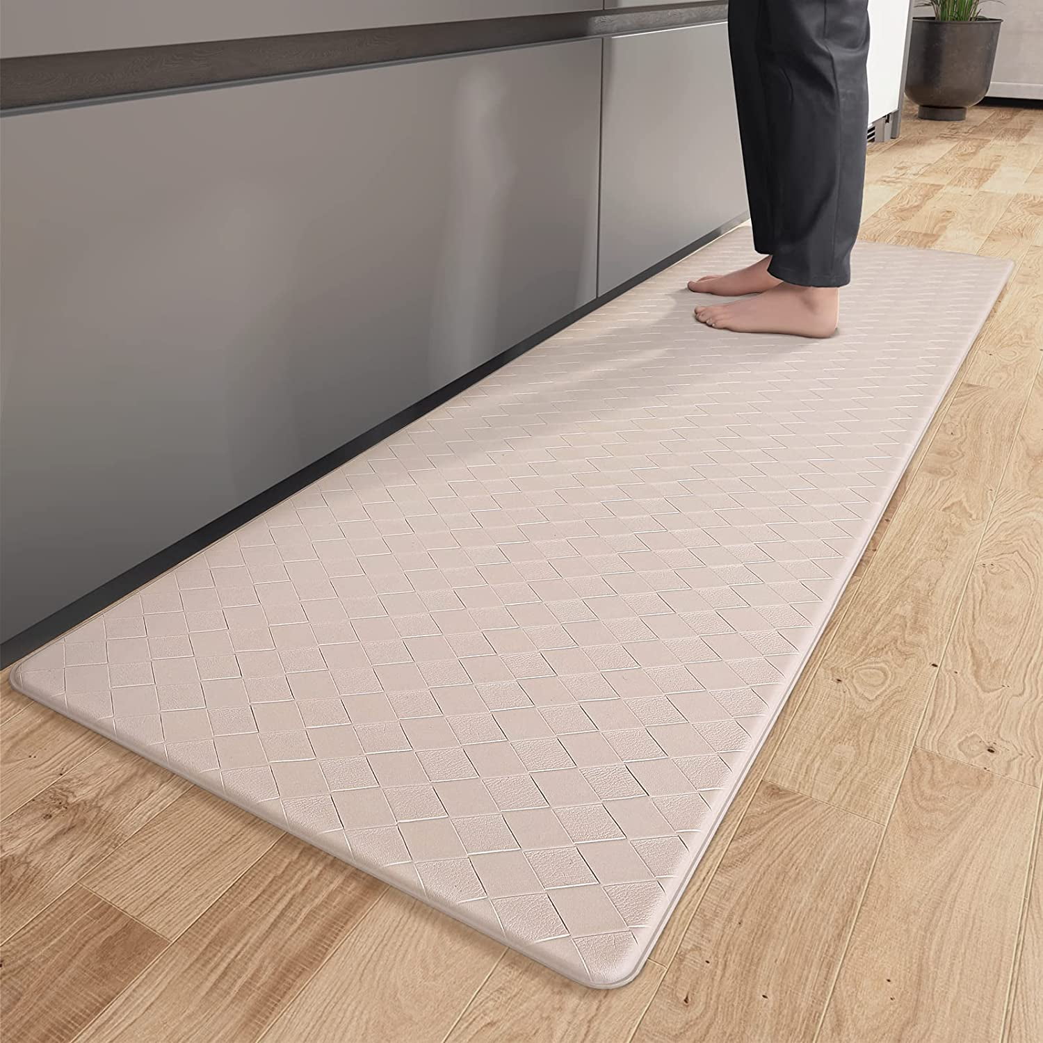 Benissimo-Modern Mats, 24”x56” Ultra-Thin (1/10 Inch) Kitchen Mat Rubber  Backing, Waterproof, Low Profile, Durable&Non Slip, Indoor Floor Mat for