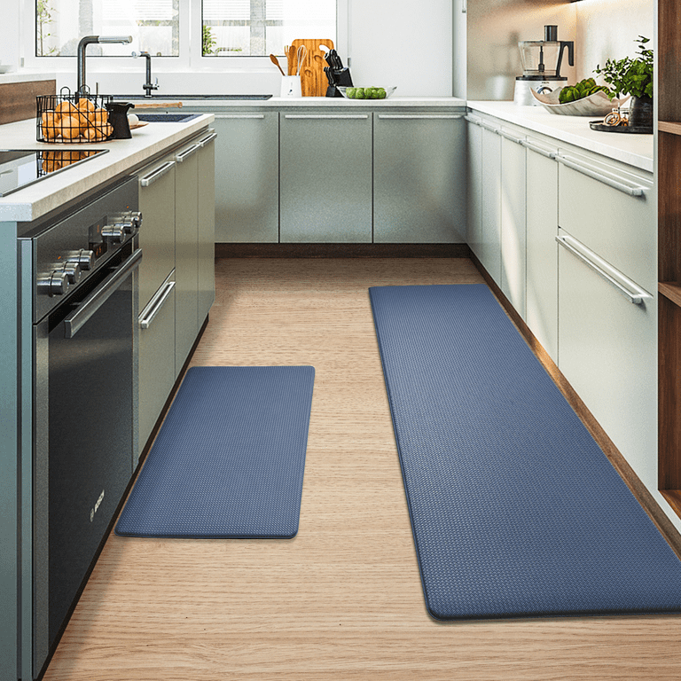 REINDEER FLY Kitchen Rug, Anti Fatigue Kitchen Mat 2 Pieces, Non Skid Kitchen  Floor Mat, Kitchen Rugs and Mats Washable, 17x 29+17x 59, Blue 