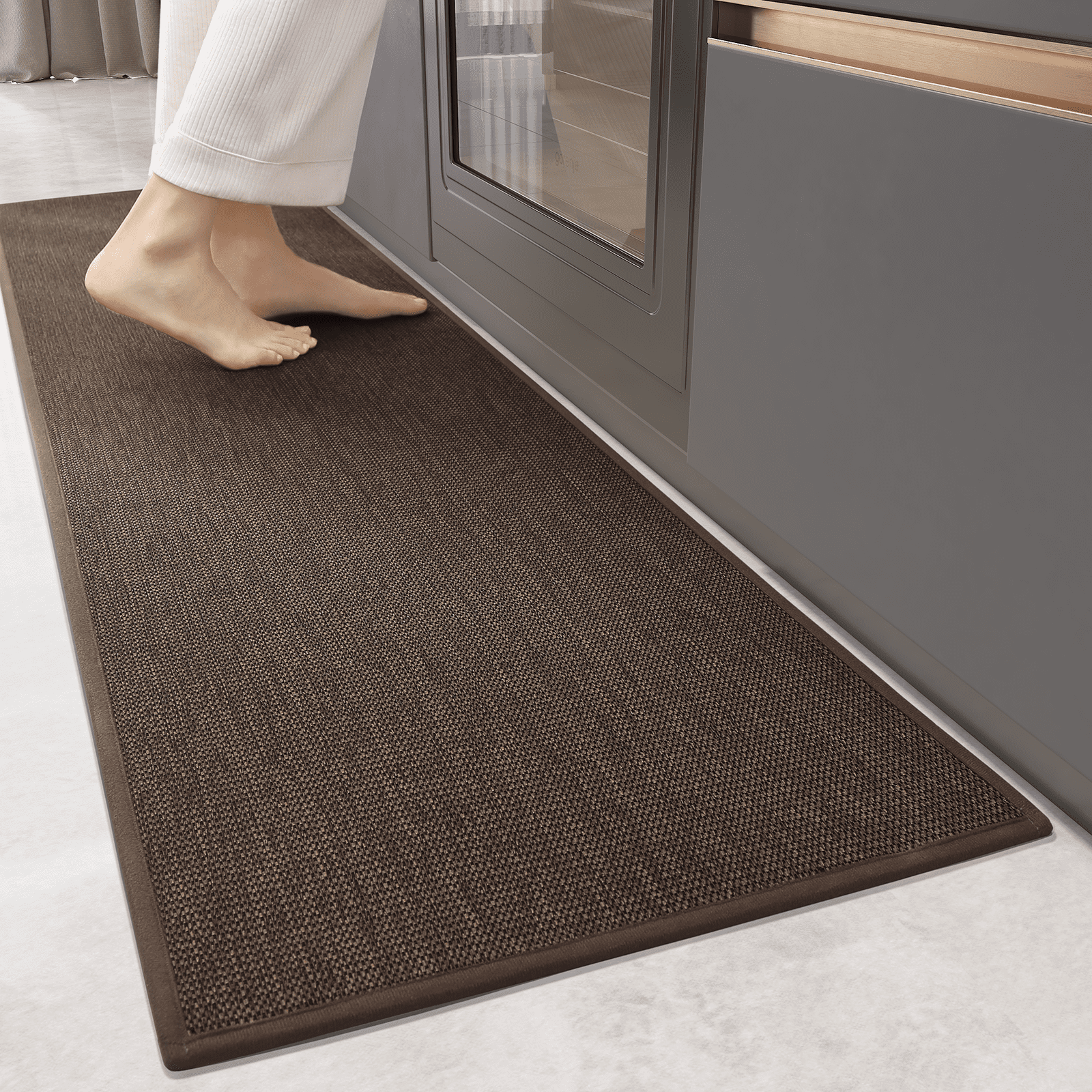 Kitchen Rugs and Mats Washable [2 PCS],Non-Skid Natural Rubber Kitchen Mats  for Floor, Runner Rugs Set for Kitchen Floor ,Front of Sink, Hallway,  Laundry Room 17x30+17x47 (Cappuccino) 