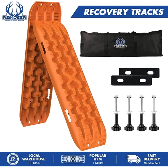 REINDEER Recovery Tracks Traction Track Traction Boards Kits Recovery Track 2PCS Sand Mud Snow Track Tire Ladder 4WD with Bag+Hardware Orange 3.0