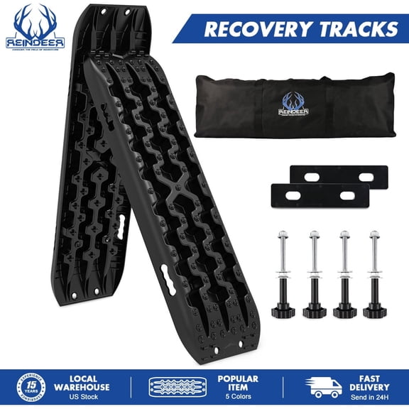 REINDEER Traction Track Traction Boards Kits Recovery Track 2PCS Sand Mud Snow Track Tire Ladder 4WD with Bag+Hardware Black 3.0