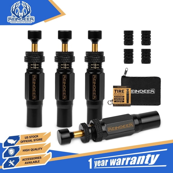 REINDEER Tyre Deflator 10-30 PSI Adjustable Tire Deflator Kit Automatic Auto-Stop Off-Road Valve Kit 4 PCS Tyre Air Down Tool for Offroad 4WD