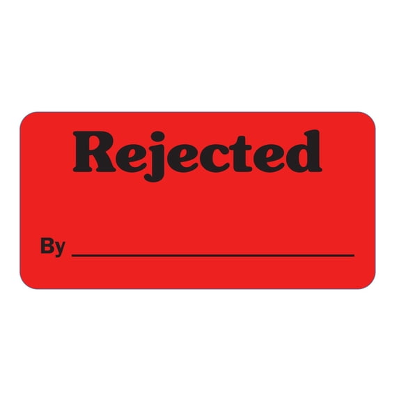 REJECTED By_____ Label, 1.25" x 2.5", Red, Adhesive Backing, Dispenser Box - Roll of 1,000